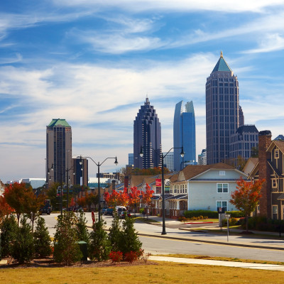 Houses against the midtown. Atlanta, GA